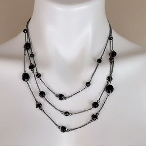 Monet Triple Strand Black Faceted Stone Necklace Whimsigoth Goth Fairy Grunge